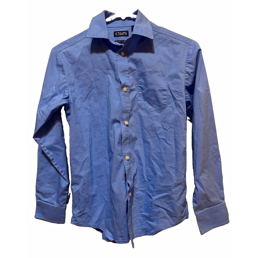Chaps Boys Blue Solid Stretch Long Sleeve Collared Button-Up Shirt 10-12